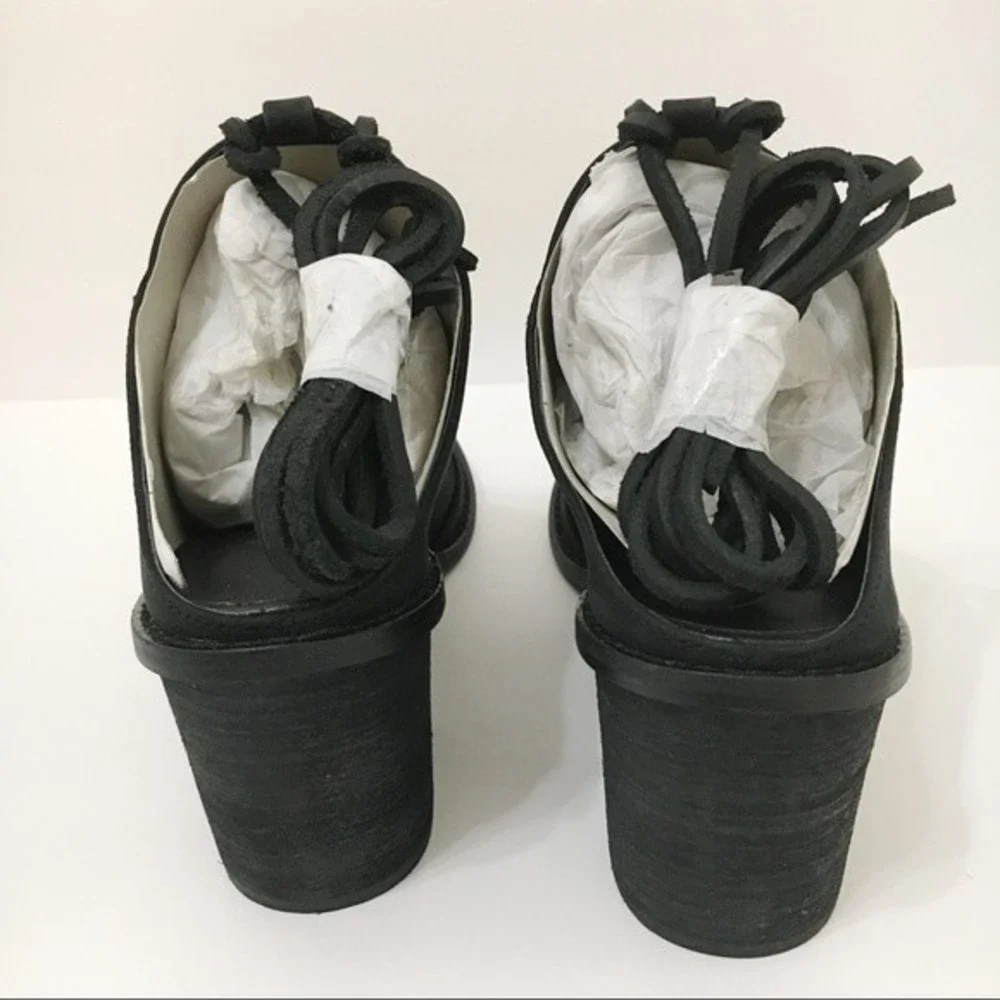 Chinese Laundry Size‎ 6 Black Leather Ankle Wrap Peep Toe Mules Shoes Heels